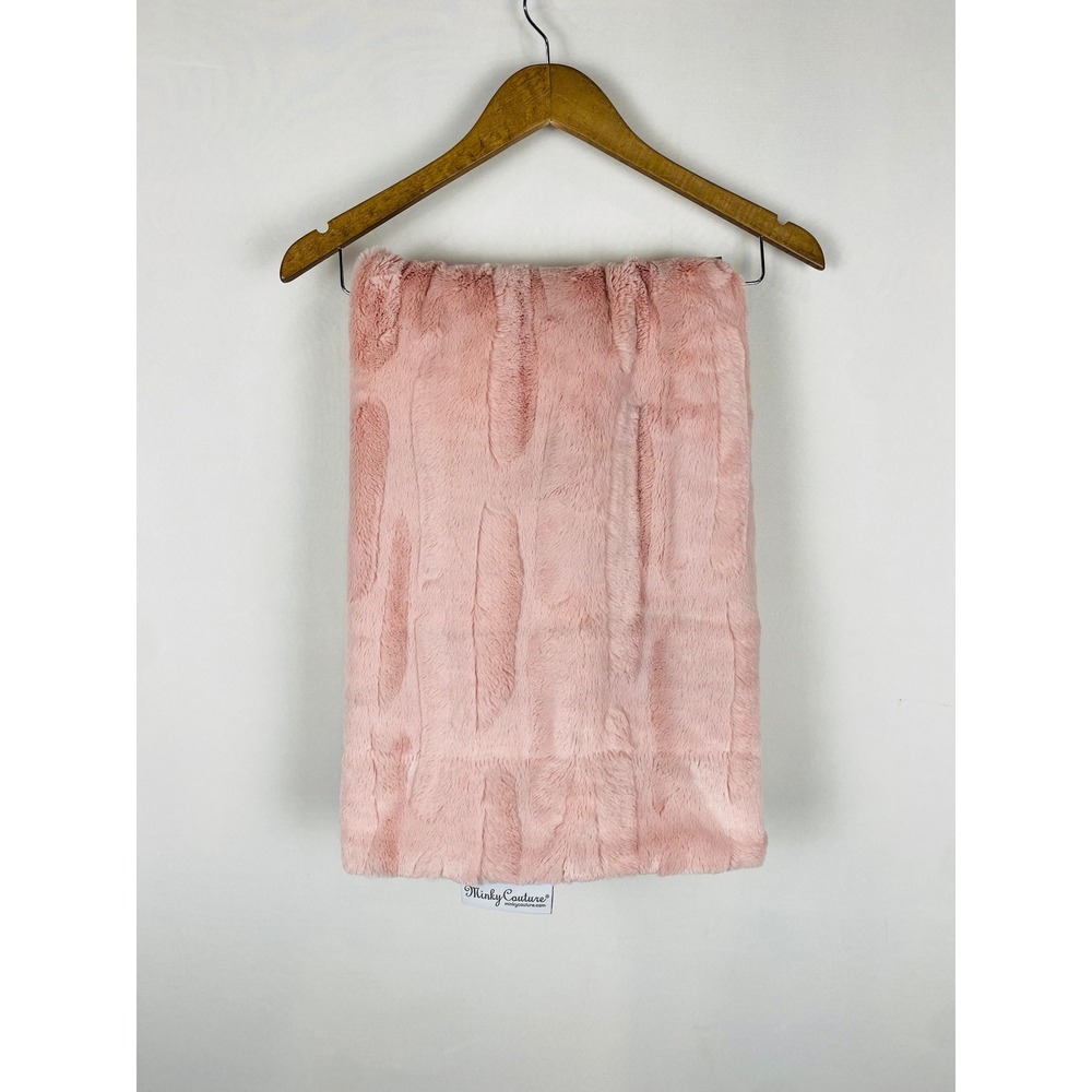 Minky Couture Sorbet Blush Pink Faux Fur Throw Blanket Embossed Travel 36x60